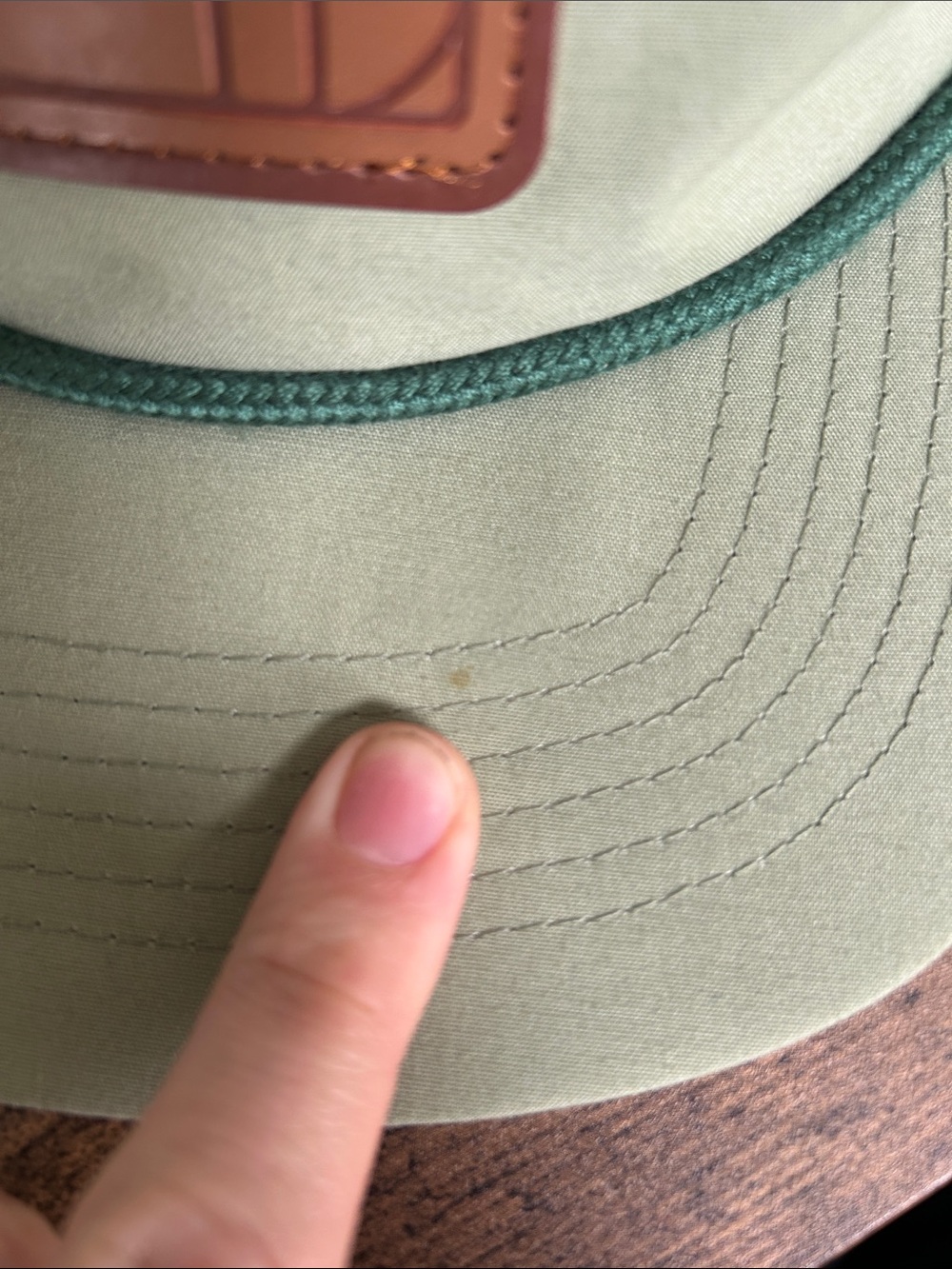 Unisex Light green rope trim hat with flat bill and faux leather patch - Picture 6 of 7